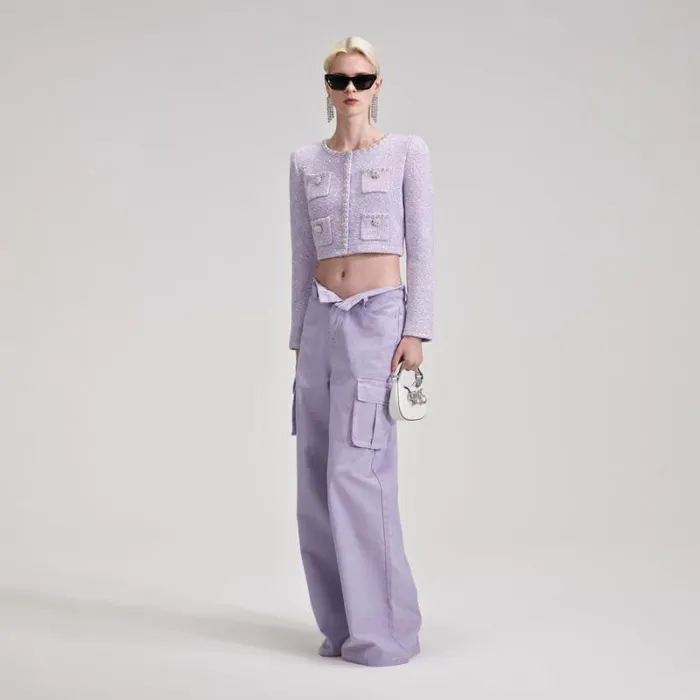Knitwear Woman SelfPortrait Lilac Sequin Knit Cardigan Knitwear Woman SelfPortrait Lilac Sequin Knit Cardigan