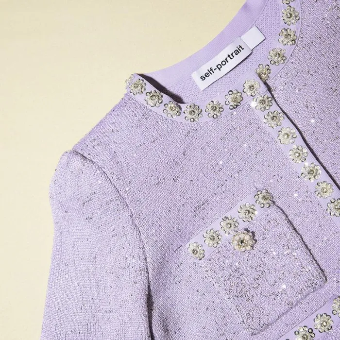 Knitwear Woman SelfPortrait Lilac Sequin Knit Cardigan Knitwear Woman SelfPortrait Lilac Sequin Knit Cardigan