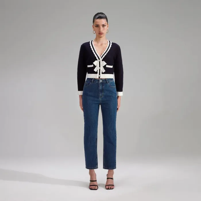 Knitwear Woman SelfPortrait Navy Cotton Knit Cardigan