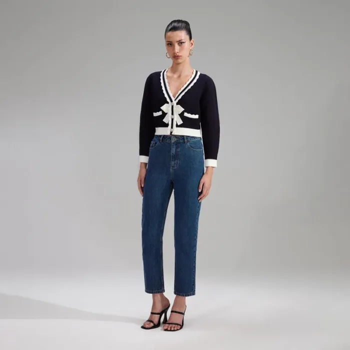 Knitwear Woman SelfPortrait Navy Cotton Knit Cardigan Knitwear Woman SelfPortrait Navy Cotton Knit Cardigan