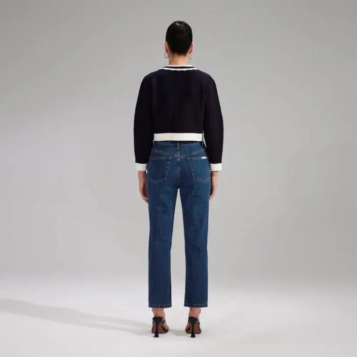Knitwear Woman SelfPortrait Navy Cotton Knit Cardigan Knitwear Woman SelfPortrait Navy Cotton Knit Cardigan