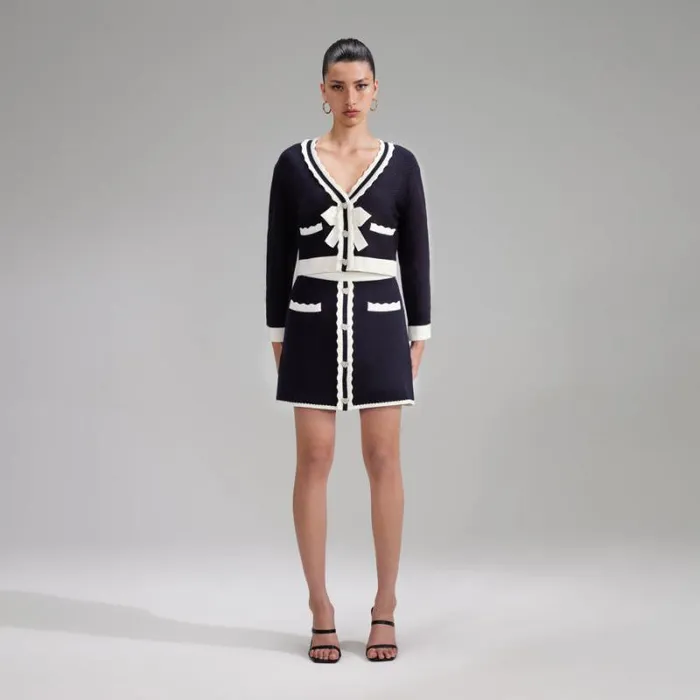Knitwear Woman SelfPortrait Navy Cotton Knit Mini Skirt