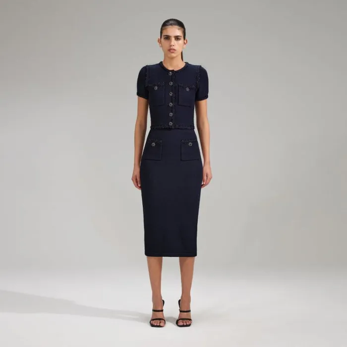 Knitwear Woman SelfPortrait Navy Knit Midi Skirt