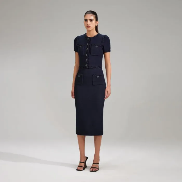 Knitwear Woman SelfPortrait Navy Knit Midi Skirt Knitwear Woman SelfPortrait Navy Knit Midi Skirt