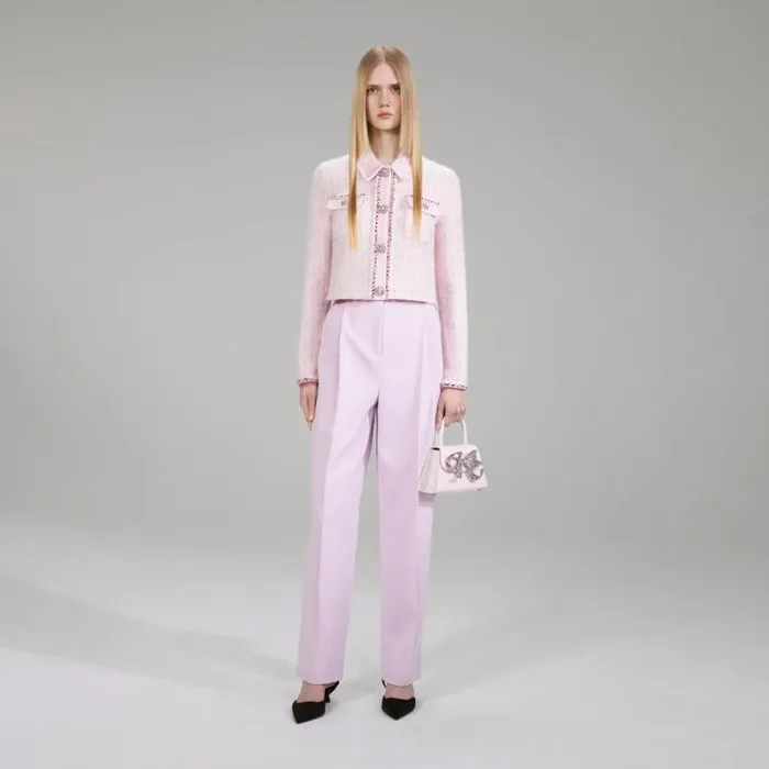 Knitwear Woman SelfPortrait Pink Melange Knit Cardigan