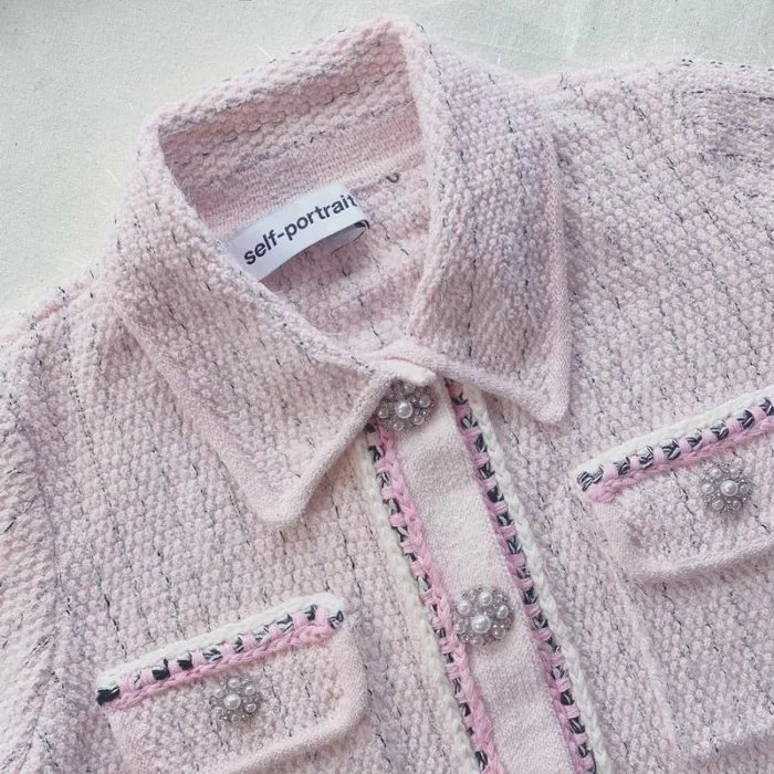 Knitwear Woman SelfPortrait Pink Melange Knit Cardigan Knitwear Woman SelfPortrait Pink Melange Knit Cardigan