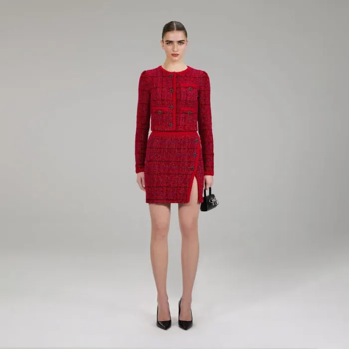 Knitwear Woman SelfPortrait Red Knit Melange Skirt Knitwear Woman SelfPortrait Red Knit Melange Skirt