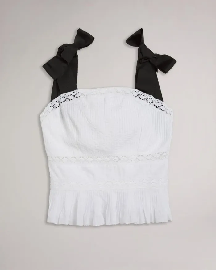 Lace Insert Peplum Top With Grosgrain Straps White Women Ted Baker Tops and TShirts