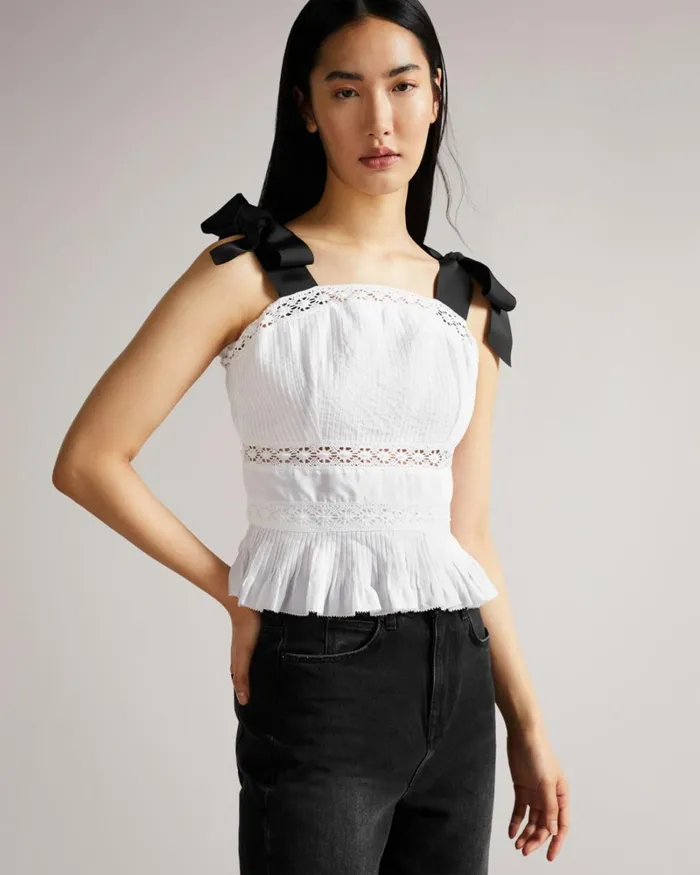 Lace Insert Peplum Top With Grosgrain Straps White Women Ted Baker Tops and TShirts Lace Insert Peplum Top With Grosgrain Straps White Women Ted Baker Tops and TShirts