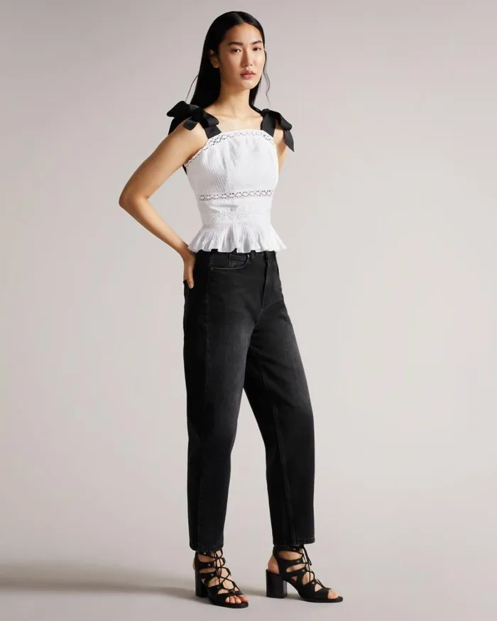 Lace Insert Peplum Top With Grosgrain Straps White Women Ted Baker Tops and TShirts Lace Insert Peplum Top With Grosgrain Straps White Women Ted Baker Tops and TShirts