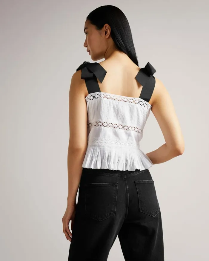 Lace Insert Peplum Top With Grosgrain Straps White Women Ted Baker Tops and TShirts Lace Insert Peplum Top With Grosgrain Straps White Women Ted Baker Tops and TShirts