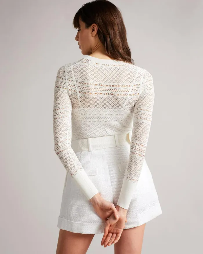 Lace Stitch Cropped Jumper White Women Ted Baker Tops and TShirts Lace Stitch Cropped Jumper White Women Ted Baker Tops and TShirts