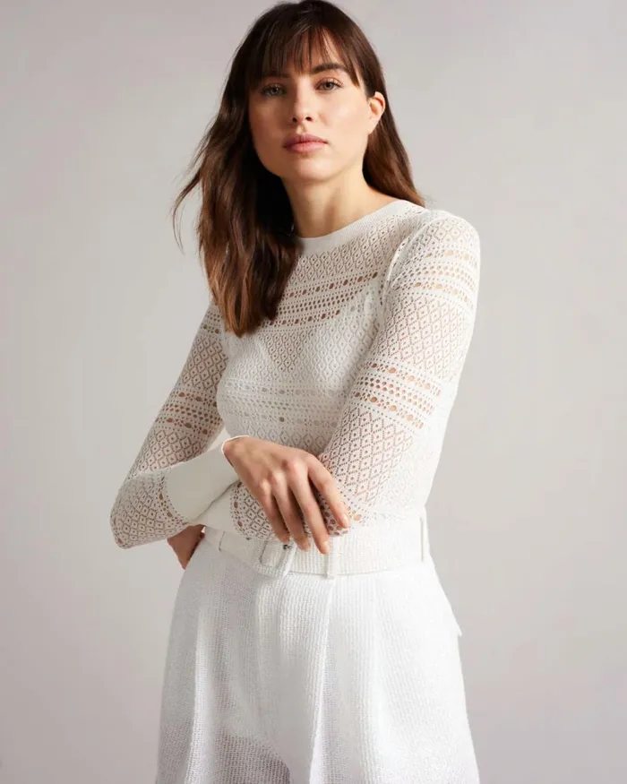 Lace Stitch Cropped Jumper White Women Ted Baker Tops and TShirts Lace Stitch Cropped Jumper White Women Ted Baker Tops and TShirts