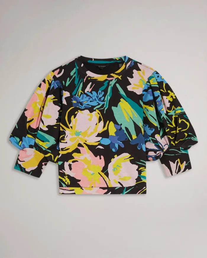 Large Sleeve Floral Jumper Black Women Ted Baker Tops and TShirts