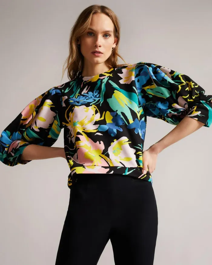 Large Sleeve Floral Jumper Black Women Ted Baker Tops and TShirts Large Sleeve Floral Jumper Black Women Ted Baker Tops and TShirts