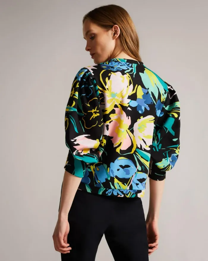 Large Sleeve Floral Jumper Black Women Ted Baker Tops and TShirts Large Sleeve Floral Jumper Black Women Ted Baker Tops and TShirts