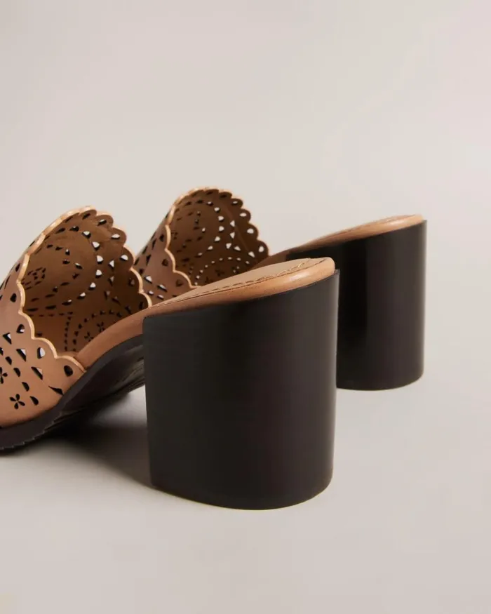 Laser Cut Block Heel Sandal Light Brown Women Ted Baker Sandals and Sliders Laser Cut Block Heel Sandal Light Brown Women Ted Baker Sandals and Sliders
