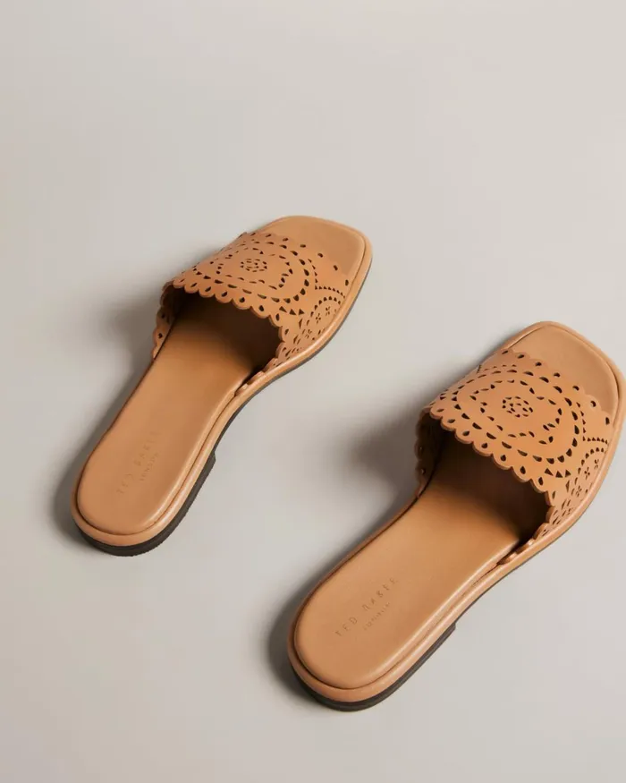 Laser Cut Flat Sandals Light Brown Women Ted Baker Sandals and Sliders