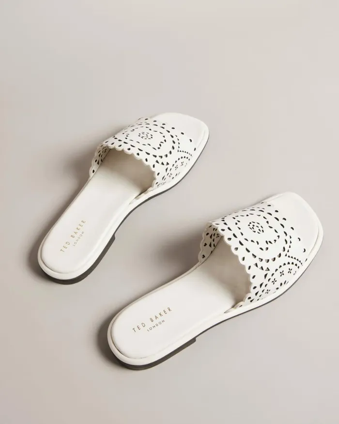 Laser Cut Flat Sandals White Women Ted Baker Sandals and Sliders