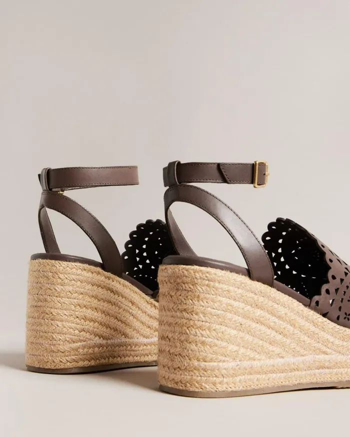 Laser Cut Wedge Sandals Dark Brown Women Ted Baker Sandals and Sliders