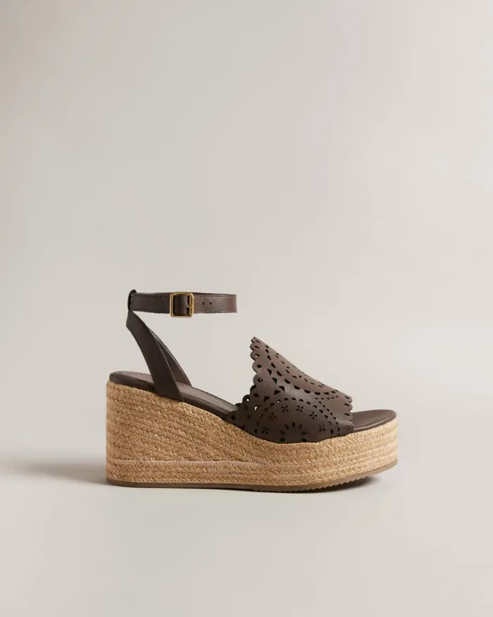 Laser Cut Wedge Sandals Dark Brown Women Ted Baker Sandals and Sliders