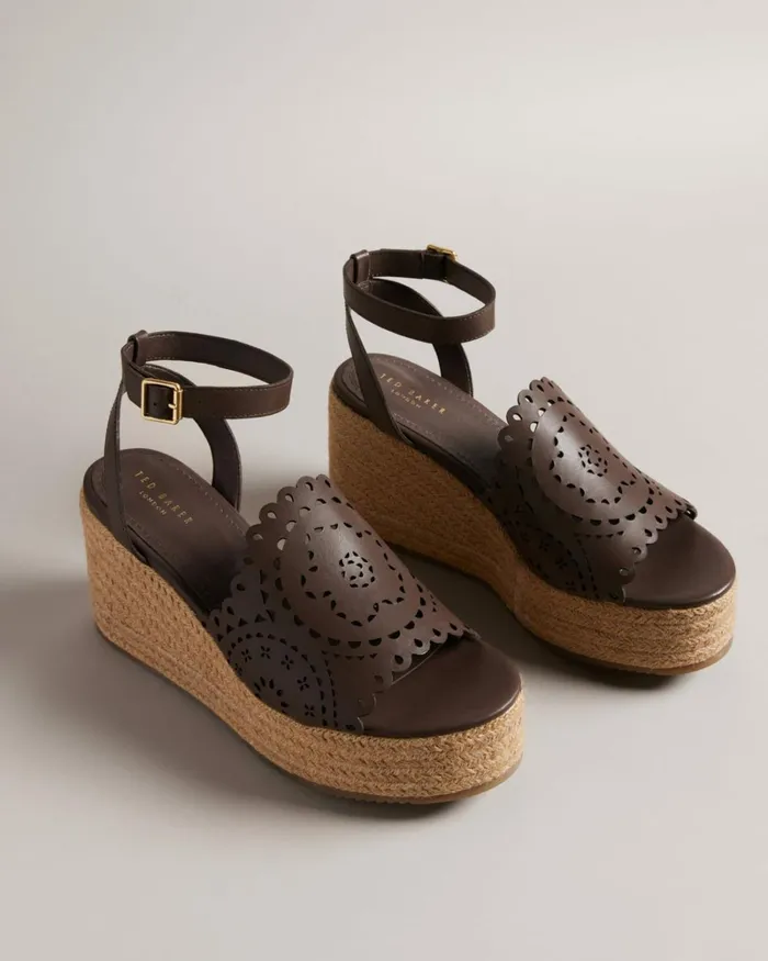 Laser Cut Wedge Sandals Dark Brown Women Ted Baker Sandals and Sliders
