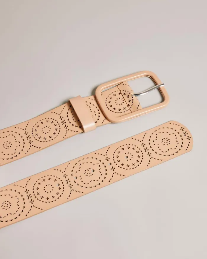 Laser Cut Wide Leather Belt Light Brown Women Ted Baker Belts