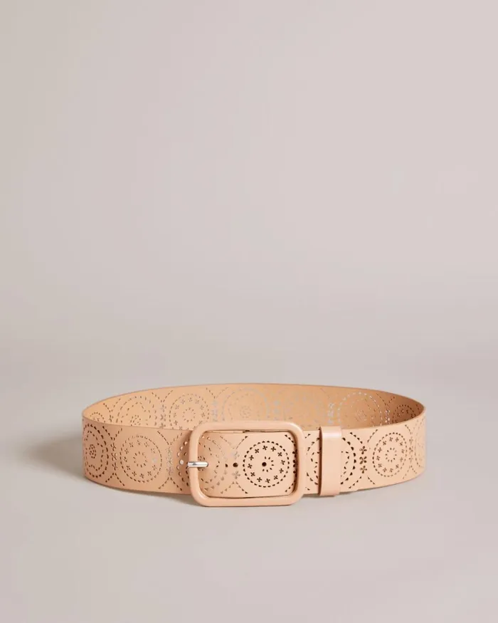 Laser Cut Wide Leather Belt Light Brown Women Ted Baker Belts