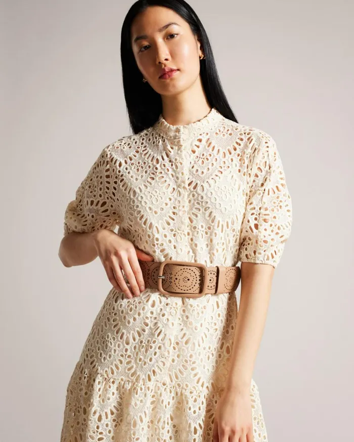 Laser Cut Wide Leather Belt Light Brown Women Ted Baker Belts