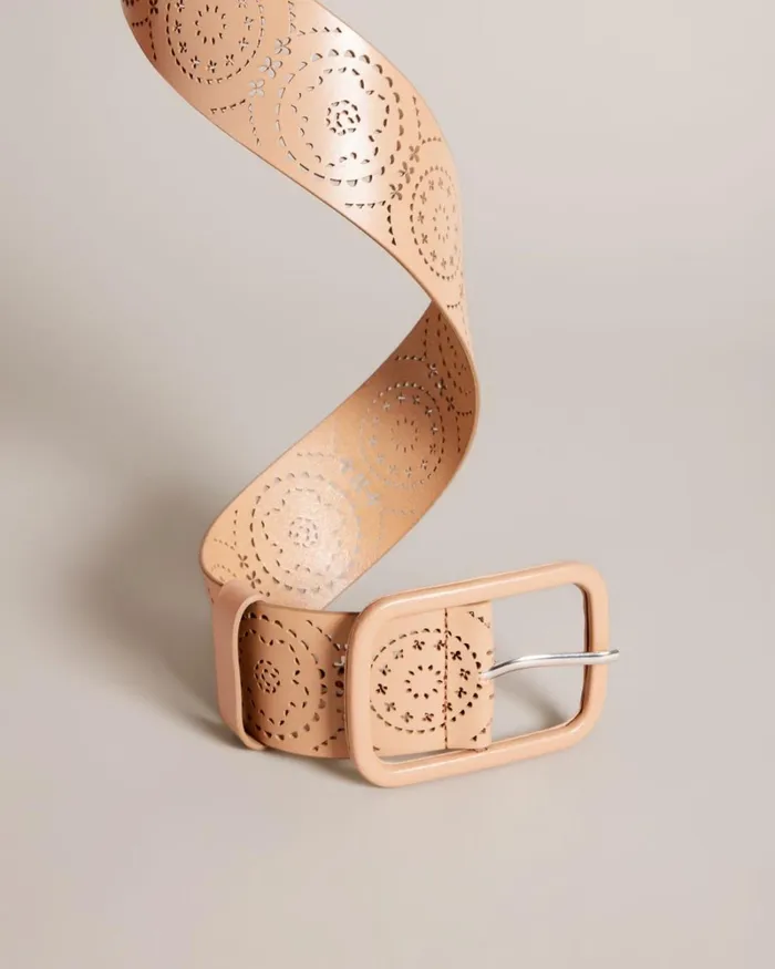 Laser Cut Wide Leather Belt Light Brown Women Ted Baker Belts