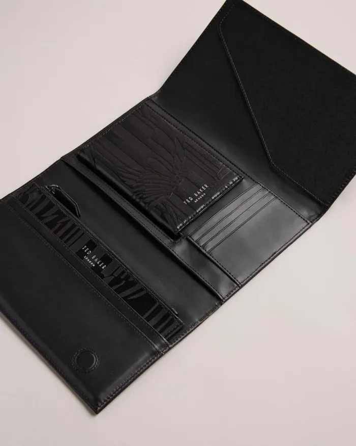 Laser Etched Leather Travel Wallet Black Men Ted Baker Wallets and Card Holders