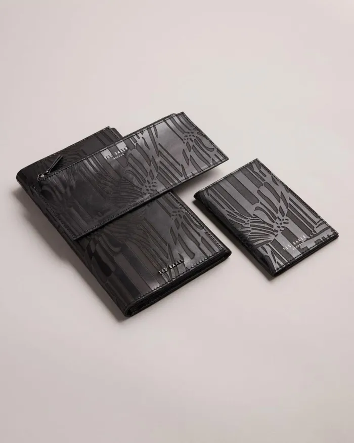Laser Etched Leather Travel Wallet Black Men Ted Baker Wallets and Card Holders