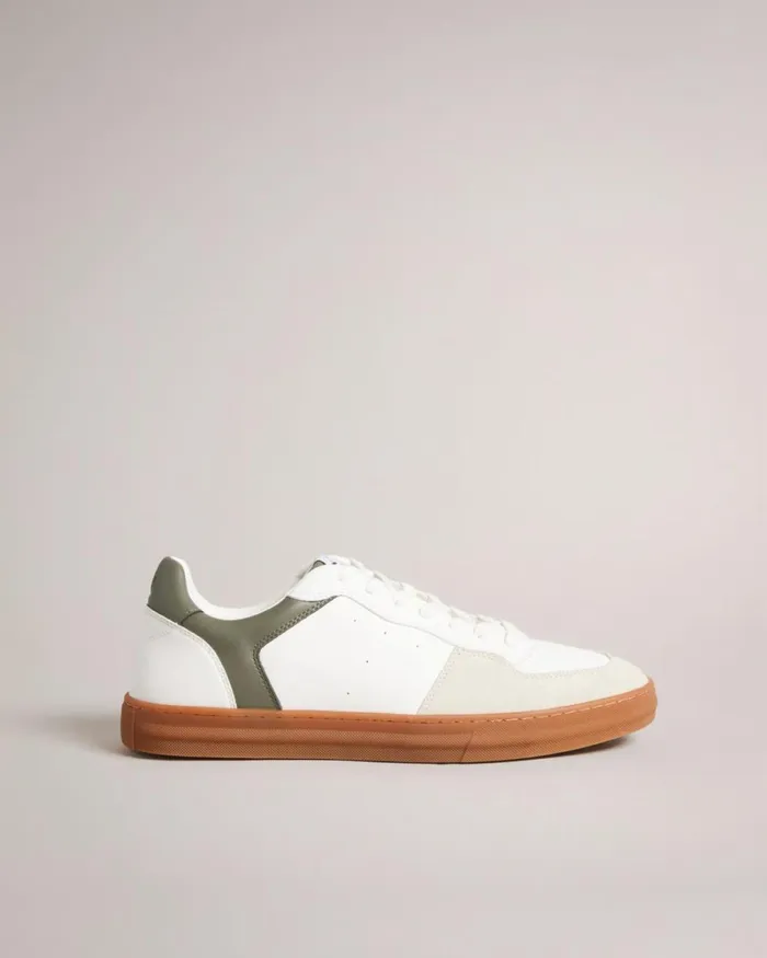 Leather And Suede Trainers Dark Green Men Ted Baker Sneakers