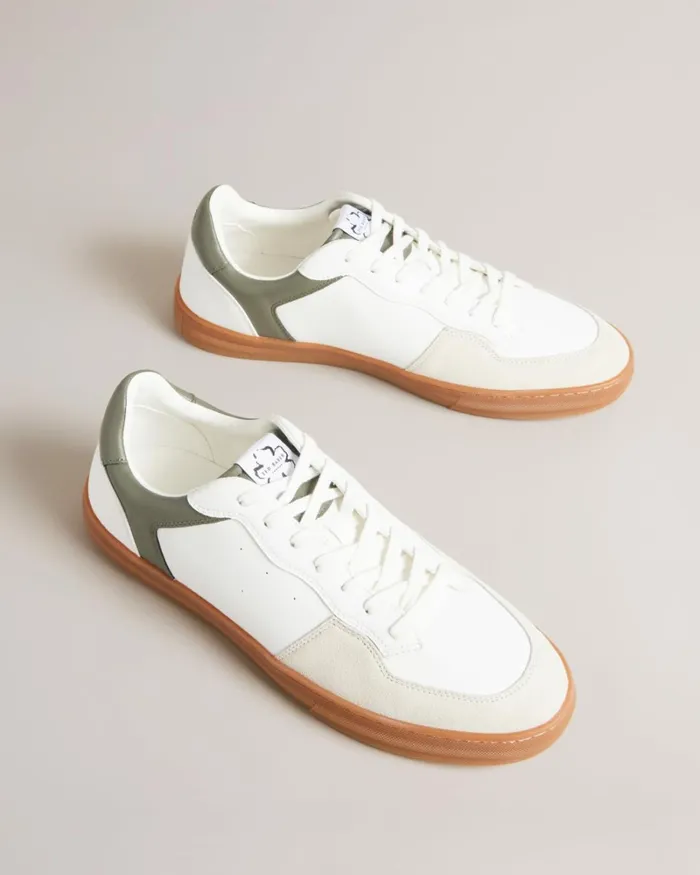 Leather And Suede Trainers Dark Green Men Ted Baker Sneakers