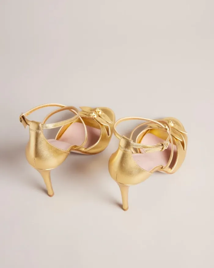 Leather Bow Heeled Sandals Gold Women Ted Baker Sandals and Sliders