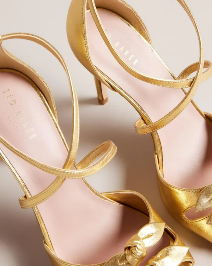 Leather Bow Heeled Sandals Gold Women Ted Baker Sandals and Sliders