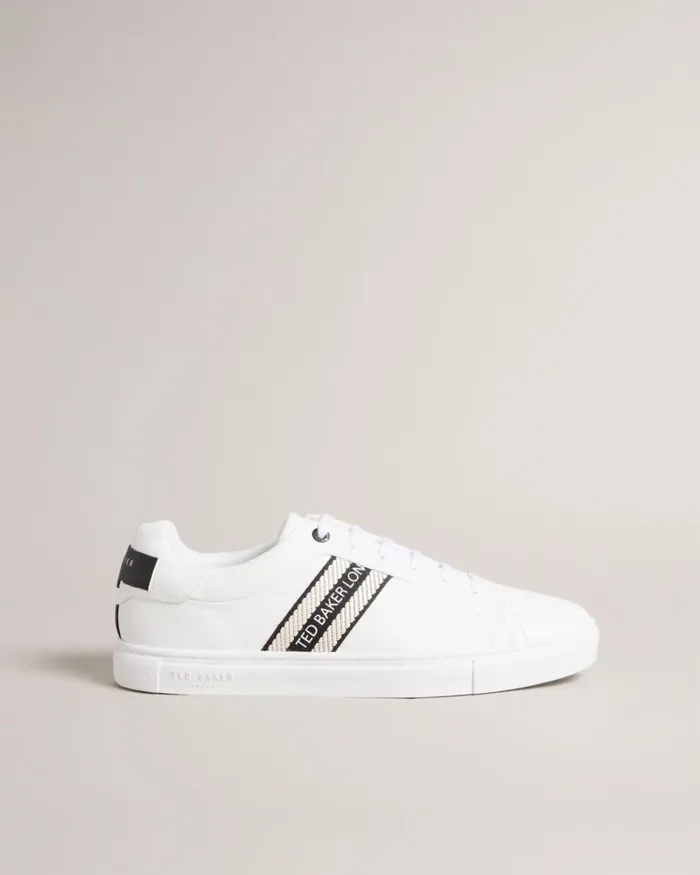 Leather Trainers With Webbing Detail White Men Ted Baker Sneakers