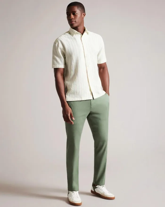 Linen Blend Elasticated Trousers Light Green Men Ted Baker Clothing Linen Blend Elasticated Trousers Light Green Men Ted Baker Clothing