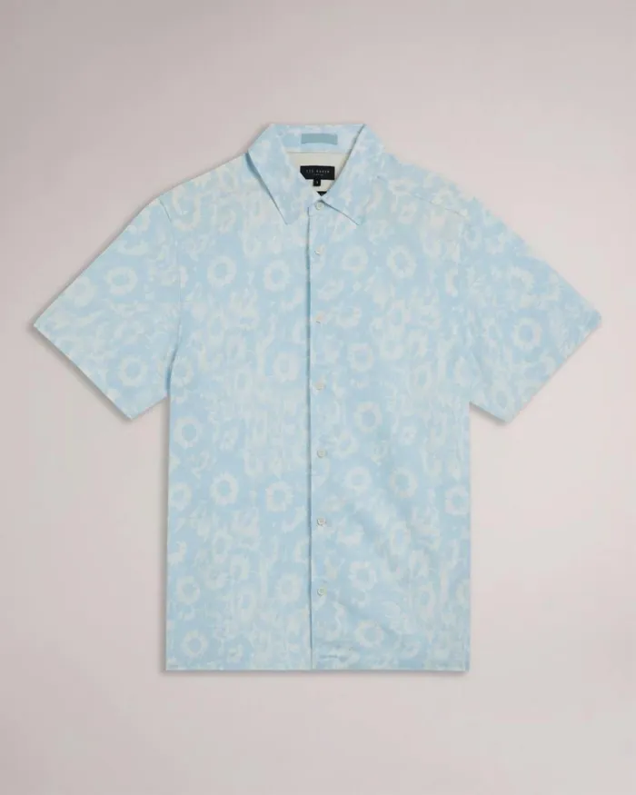 Linen Blend Floral Print Shirt Light Blue Men Ted Baker Clothing