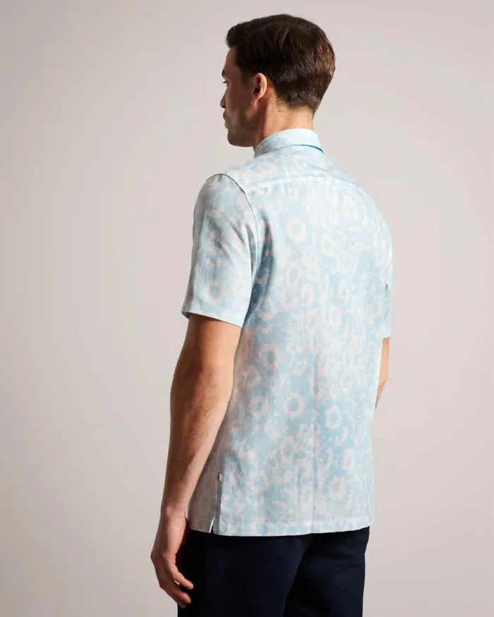 Linen Blend Floral Print Shirt Light Blue Men Ted Baker Clothing