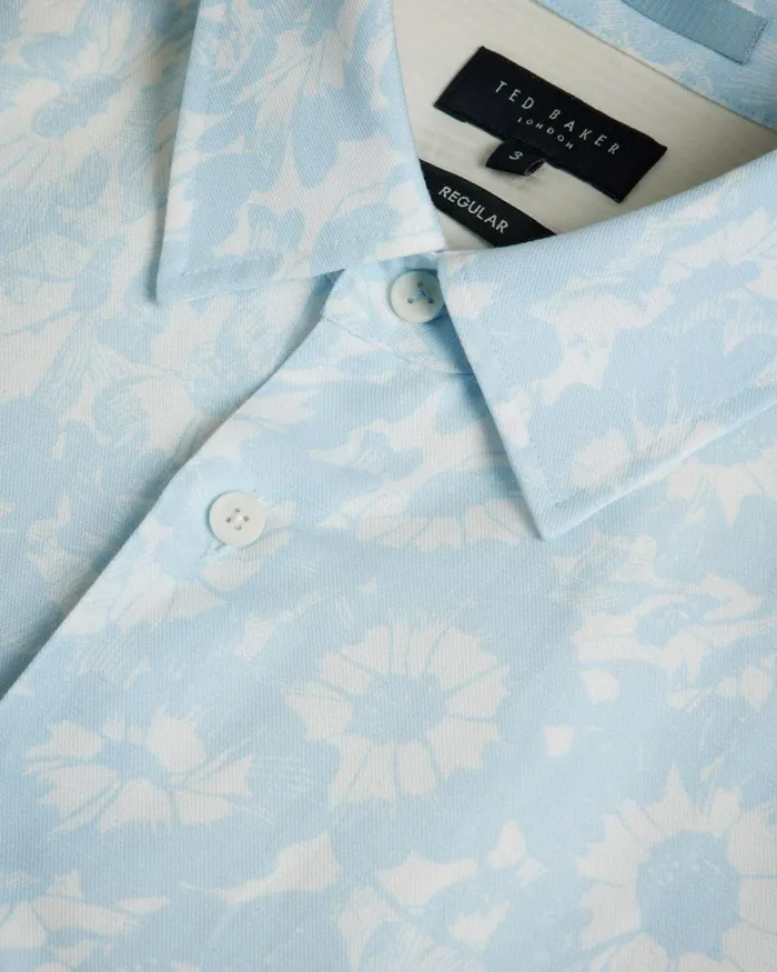 Linen Blend Floral Print Shirt Light Blue Men Ted Baker Clothing