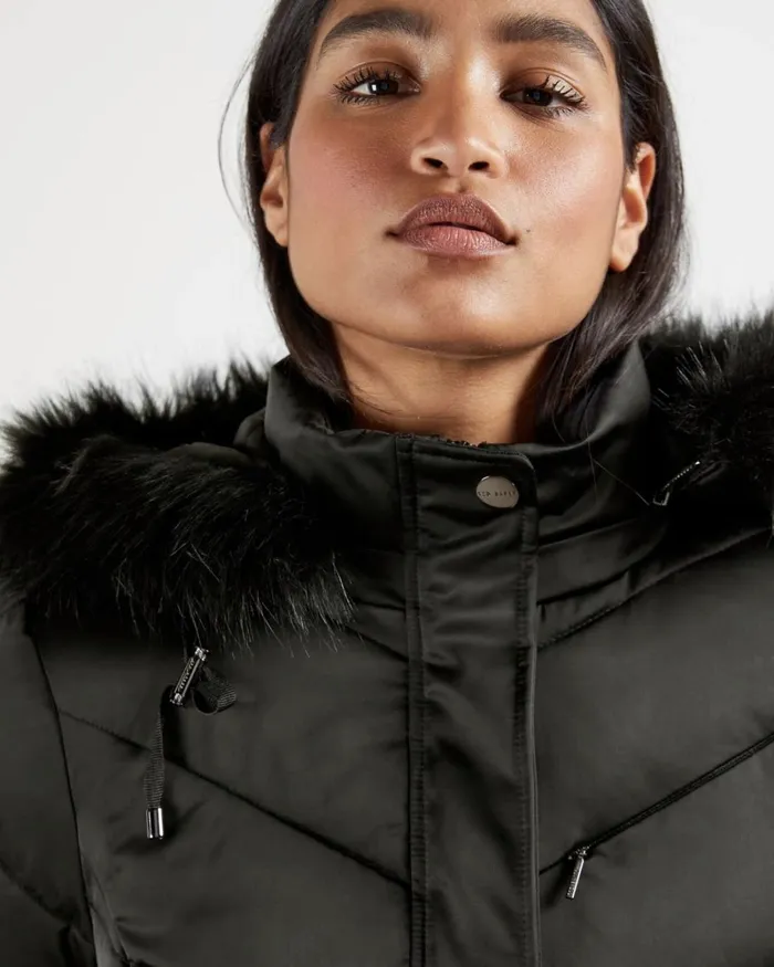 Long Belted Padded Coat Black Women Ted Baker Coats and Jackets Long Belted Padded Coat Black Women Ted Baker Coats and Jackets