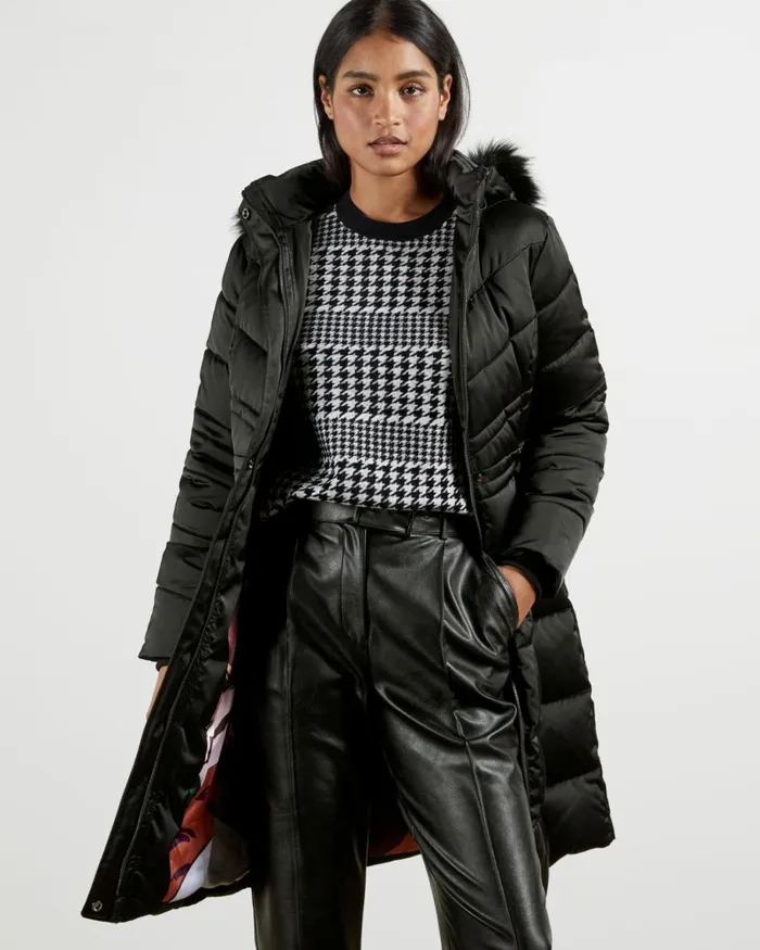 Long Belted Padded Coat Black Women Ted Baker Coats and Jackets Long Belted Padded Coat Black Women Ted Baker Coats and Jackets