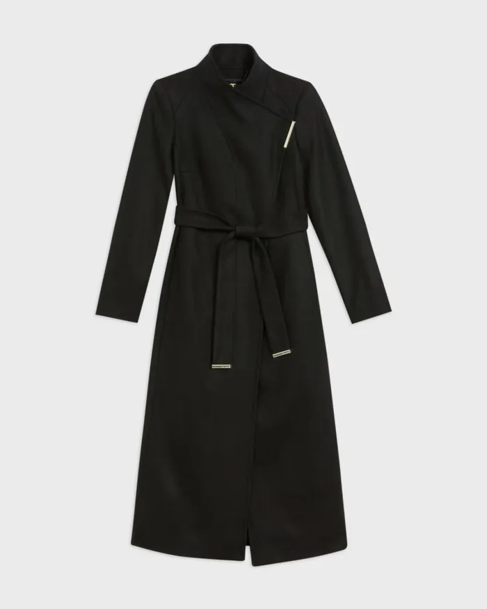 Long Length Wool Wrap Coat Black Women Ted Baker Clothing