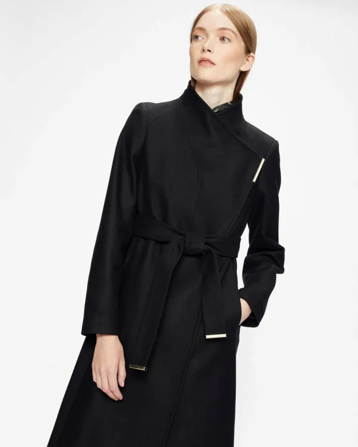 Long Length Wool Wrap Coat Black Women Ted Baker Clothing Long Length Wool Wrap Coat Black Women Ted Baker Clothing