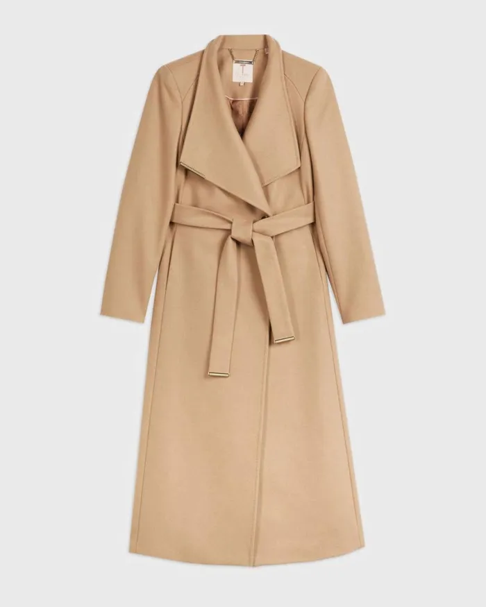 Long Length Wool Wrap Coat Camel Women Ted Baker Clothing