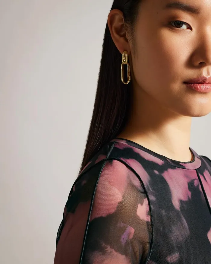 Long Sleeve Abstract Print Mesh Top Black Women Ted Baker Clothing Long Sleeve Abstract Print Mesh Top Black Women Ted Baker Clothing