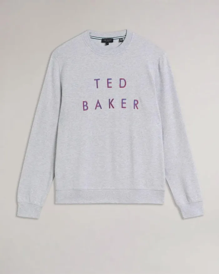 Long Sleeve Branded Jumper Gray Marl Men Ted Baker Sweatshirts and Hoodies