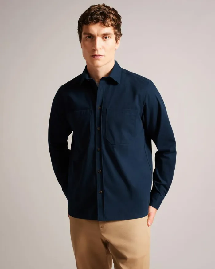 Long Sleeve Brushed Twill Overshirt Navy Men Ted Baker Clothing