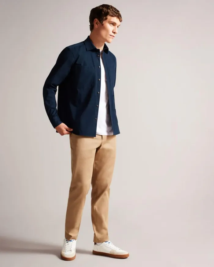 Long Sleeve Brushed Twill Overshirt Navy Men Ted Baker Clothing